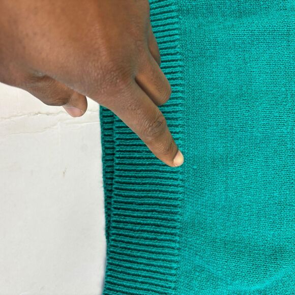 70s/80s L teal knit shirt by Grove Avenue, vintage womens cotton short sleeve - Picture 4 of 7
